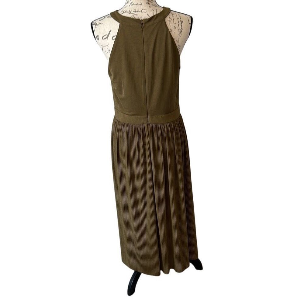 Catherine Malandrino Olive Green Halter Top Pleated Skirt Summer Dress MIDI 10